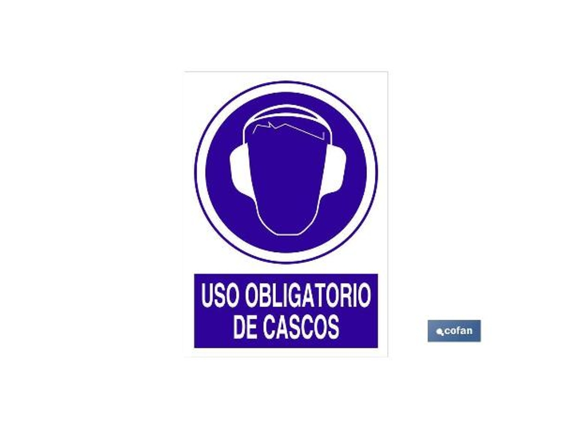 Señal adhesivo 148x105mm. uso obligatorio de cascos