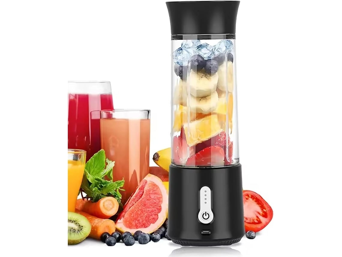 Licuadora portátil con vaso exprimidor USB de 500 ml con 6 cuchillas, 18000 rpm, mezcla eficiente para camping y viajes, color negro Gusshious