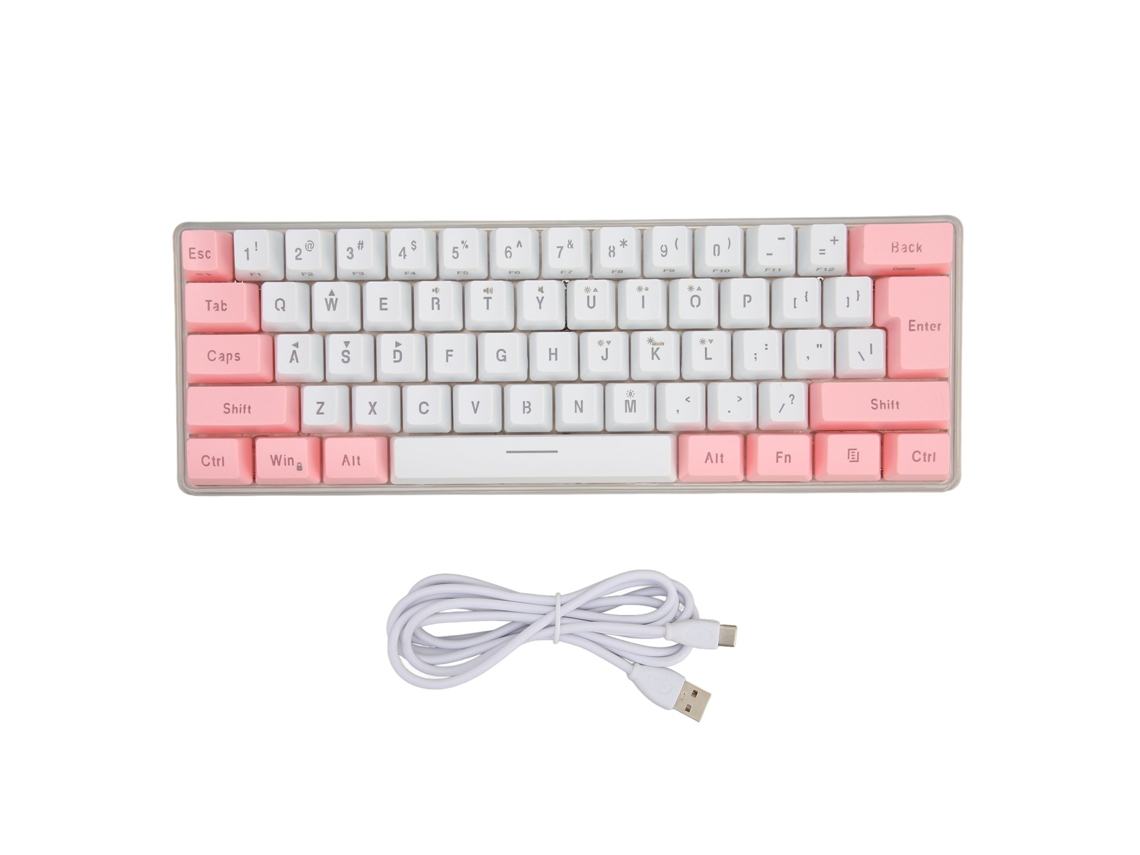 Teclado Mecánico Para Juegos Rgb, 61 Teclas, Contraste, Usb, Blanco/rosa, Mini Con Retroiluminación Ajustable.