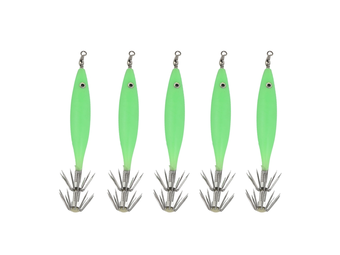 Señuelo Artificial De Calamar Luminoso, 5 Unidades, 8 Cm, Con Anzuelo De Acero Al Carbono Para Pesca En Agua Salada Y Dulce.