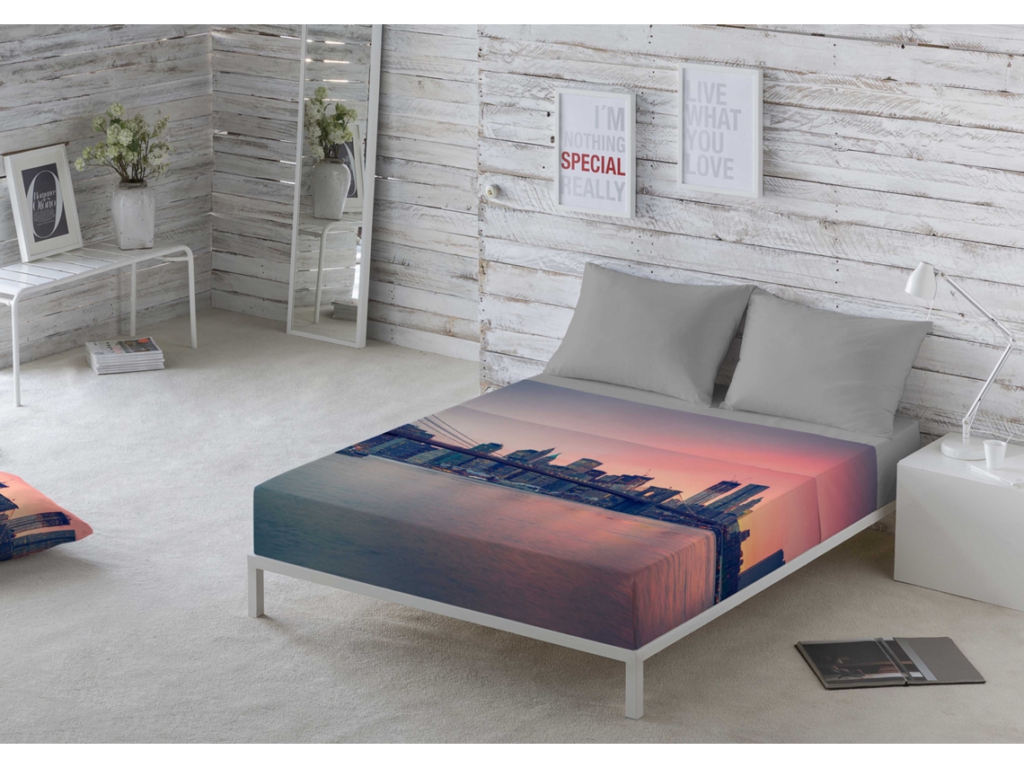 Juego De Sábana Cama 135 Algodón Extra Suave Fabricado En España Brooklyn Bridge NATURALS