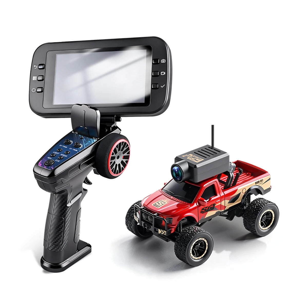 (rojo) Coche Teledirigido De Escritorio A Escala 1/64 Con Cámara, Tracción A Las Cuatro Ruedas, Mini Todoterreno Teledirigido.
