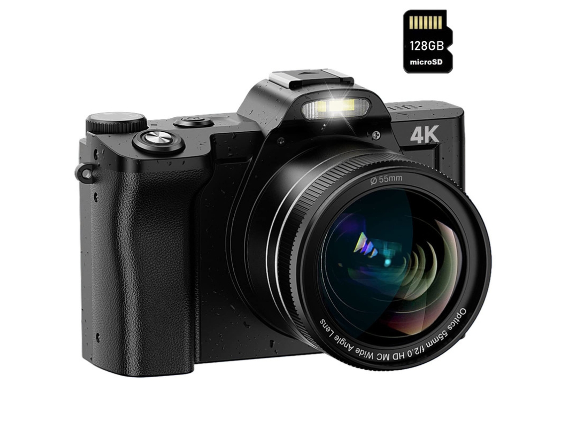 Máquinas Fotográficas Bridge SZSMART  Dc201A 4K 48Mp Automático 16X Zoom 3.7 Polegadas Tela + 128G- Preto
