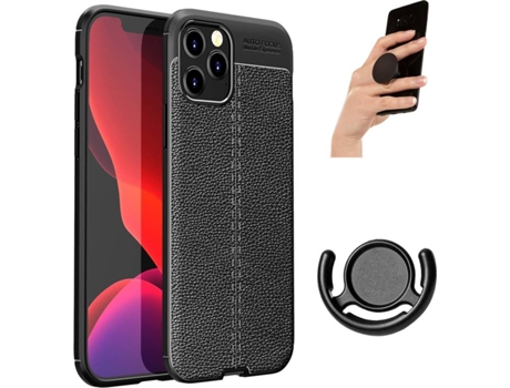 Carcasa + Soporte + Popsocket iPhone 12 Pro Max Rugged Leather Negro
