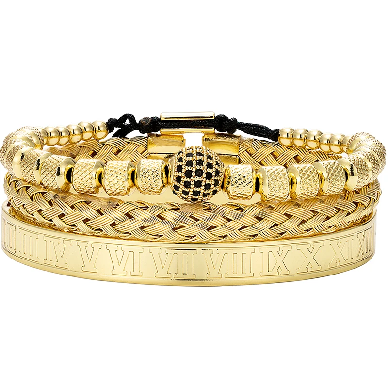 Pulsera De Acero Inoxidable Con Circonitas Y Diseño Geométrico (dorada) Estilo Romano Real