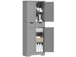 Mueble De Baño Con Cajón, Armario Con Puertas, Estante Ajustable, 60 X 30 X 160 Cm, Gris