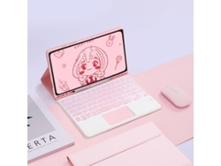 Funda con teclado Bluetooth Fwinl para iPad 11 A16 2025, teclado táctil cuadrado retroiluminado y ratón con carga, color rosa