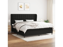 Cama Box Spring Con Colchón Tela Negro 200x200 Cm