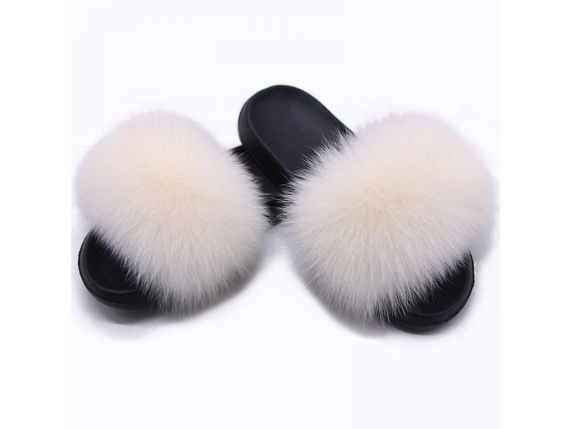 2026-zapatos De Pelo De Zorro Para Mujer - Sandalias De Pelo Suaves Abiertas, Suelas Antideslizantes, Interior Y Exterior 40-41 Blanco