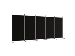 Biombo divisor de ambientes, 5 paneles, 433 x 180 cm, tela negra y hierro, Dec031019