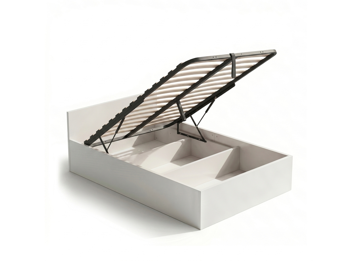 Cama Con Canapé Abatible 100x200 Cm Somier Elevable De Metal Blanco