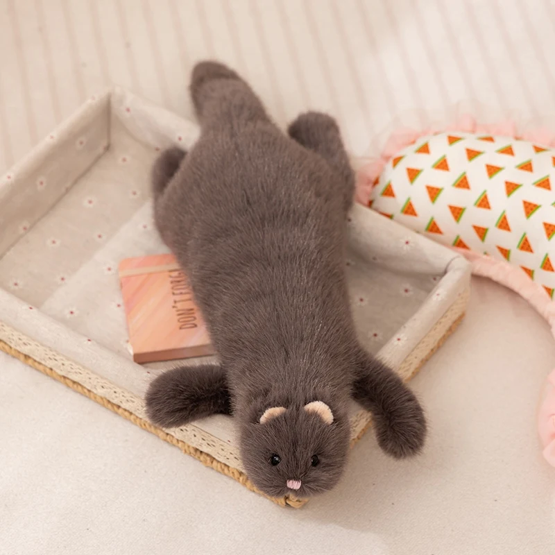 (hurón Gris De 47 Cm) Lindo Y Pequeño Juguete De Peluche De Hurón, Acostado, Agradable Al Tacto.