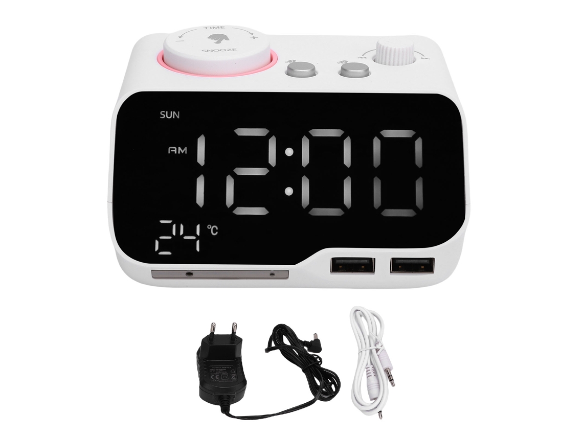 Despertador Dual Digital Con Altavoz Bluetooth Radio Fm Pantalla Led Tiempo Semana Y Temperatura