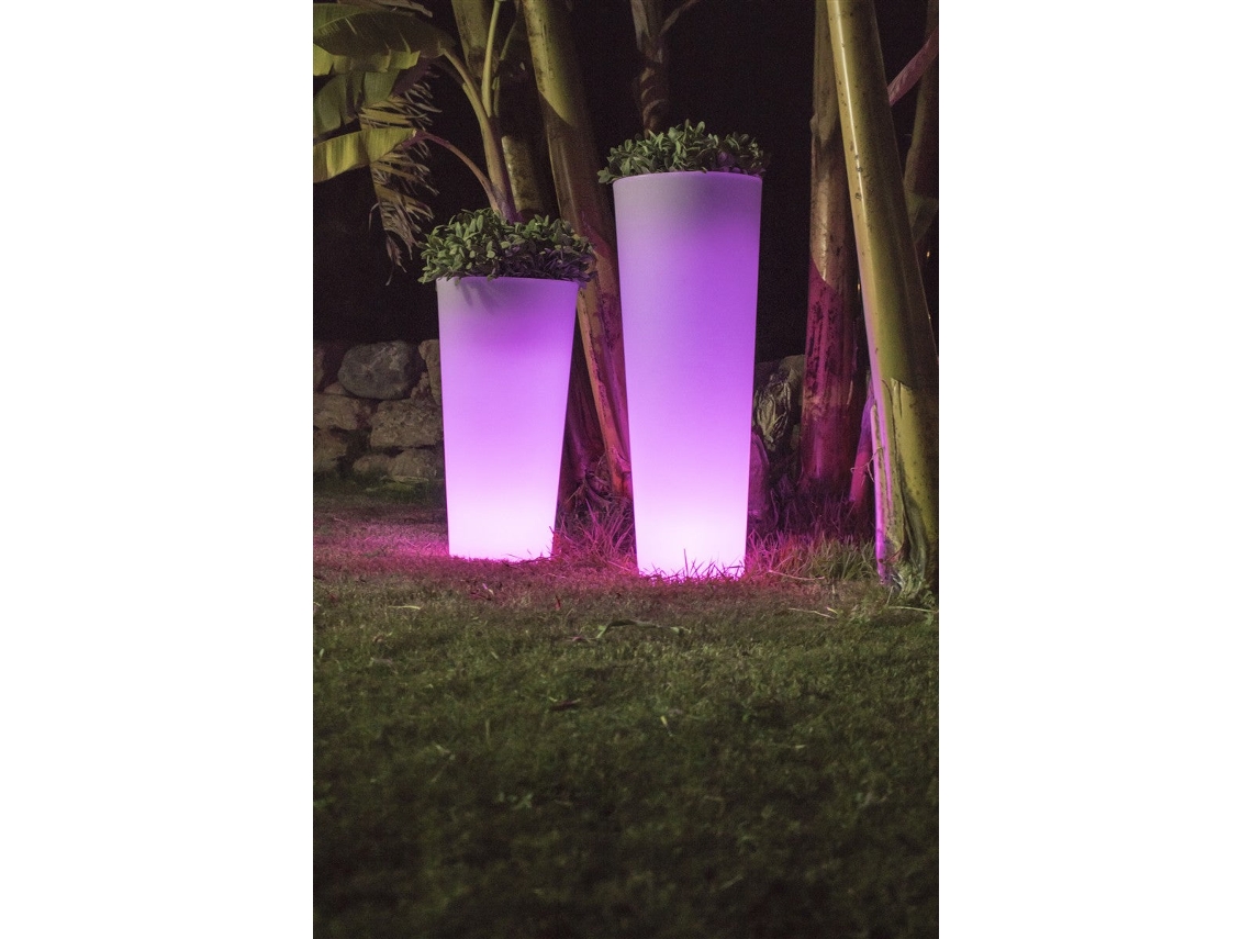 Macetero Ficus Ø29x79 Cm. / Blanco / Rgb + Fría Y Cálida Con Batería Recargable Y Carga Solar