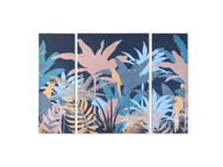 Set 3 Cuadro Lienzo Mdf Jungle Azul 140x3,8x100cm