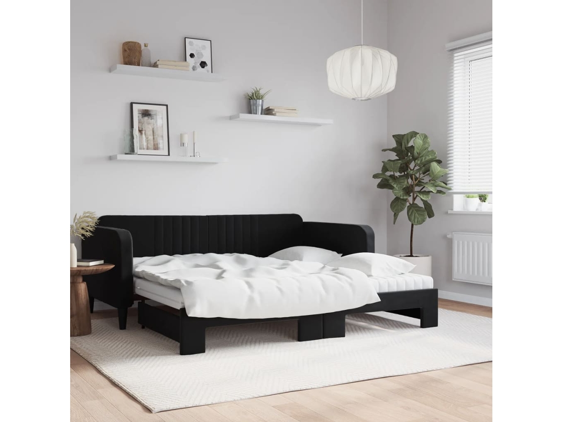 Sofá Cama Nido Con Colchón Terciopelo Negro 90x190 Cm
