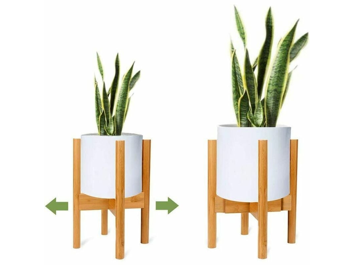 Soportes ajustables para plantas de 12 cm, modernos soportes de madera de bambú para macetas de interior y exterior.
