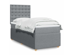 Cama box spring con colchón tela gris claro 90x200 cm