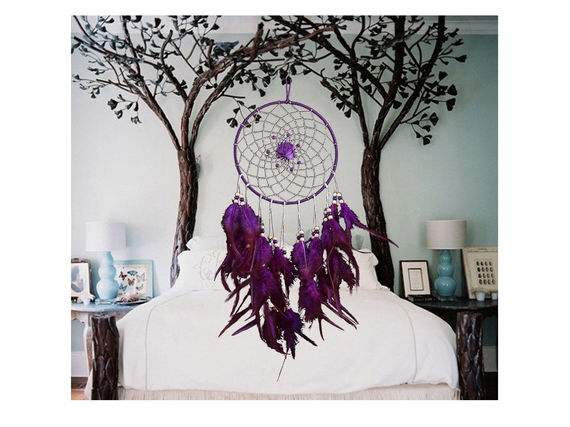 Cazar Sueños Artesanal Pared Decorativa Colgante Morado Regalo Materiales De Calidad Hierro Pluma Acrículo