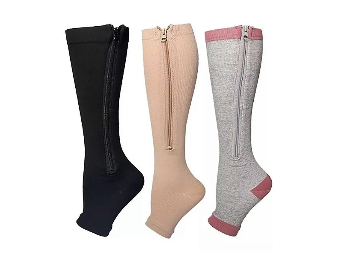 3 pares de calcetines de compresión con cierre de nailon y puntera abierta para caminar y correr, tallas L-XL.