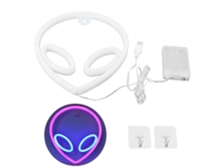 Lámpara Led Decorativa De Neón Rosa Y Azul Con Diseño De Alienígena, Con Alimentación Por Batería/usb Para Uso En Pared Y Mesa.