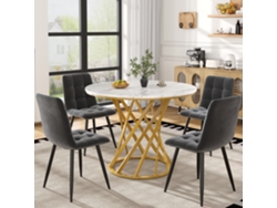 Conjunto Mesa Y Sillas 80 Cm - Mesa Redonda Con Patas Metálicas Doradas - Blanco, Gris Oscuro, Terciopelo
