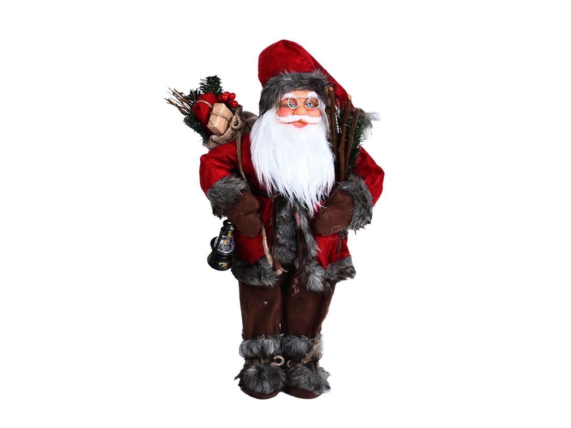 Figura Decorativa De Papá Noel Con Bastón, 30 Cm, Fabricada En Poliéster Y Plástico.