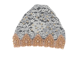 Turbante Musulmán Elegante, Cómodo Y Transpirable Con Diseño Floral Multicolor En Plata Y Gris.