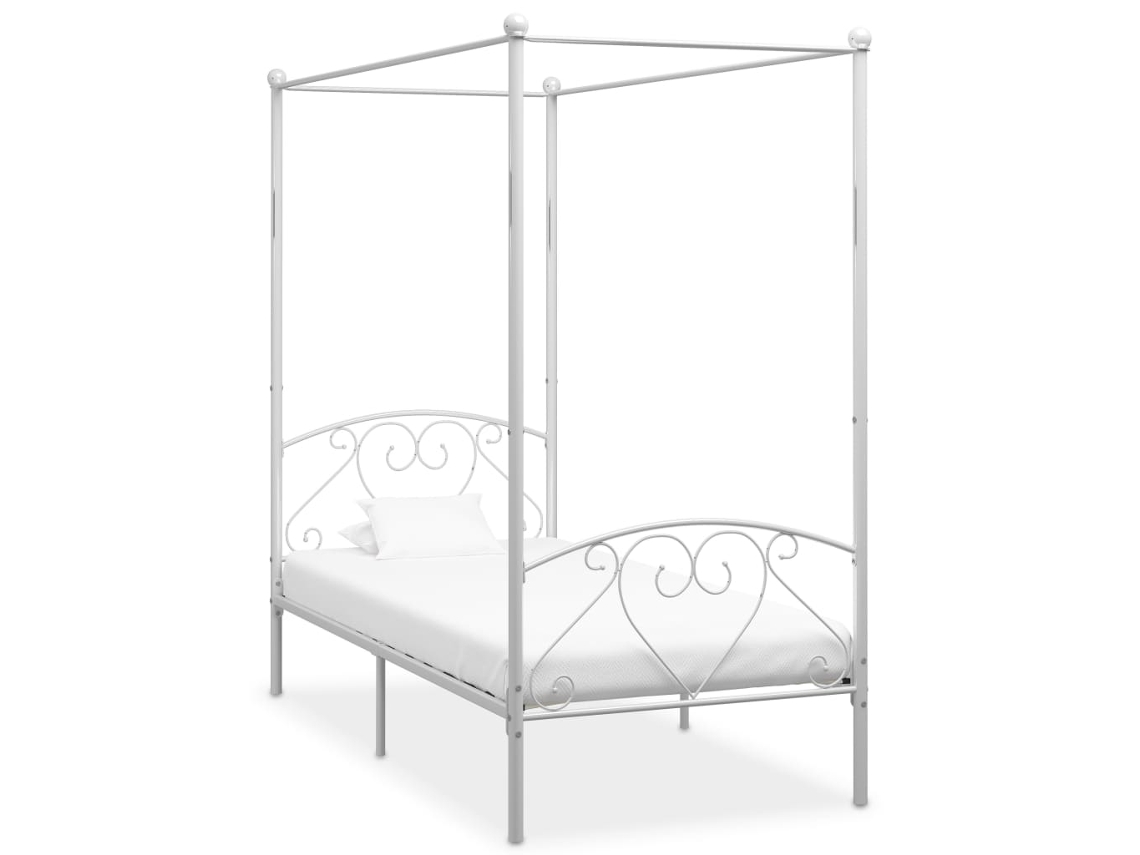 Estructura Cama Con Dosel Sin Colchón Metal Blanco 100x200 Cm
