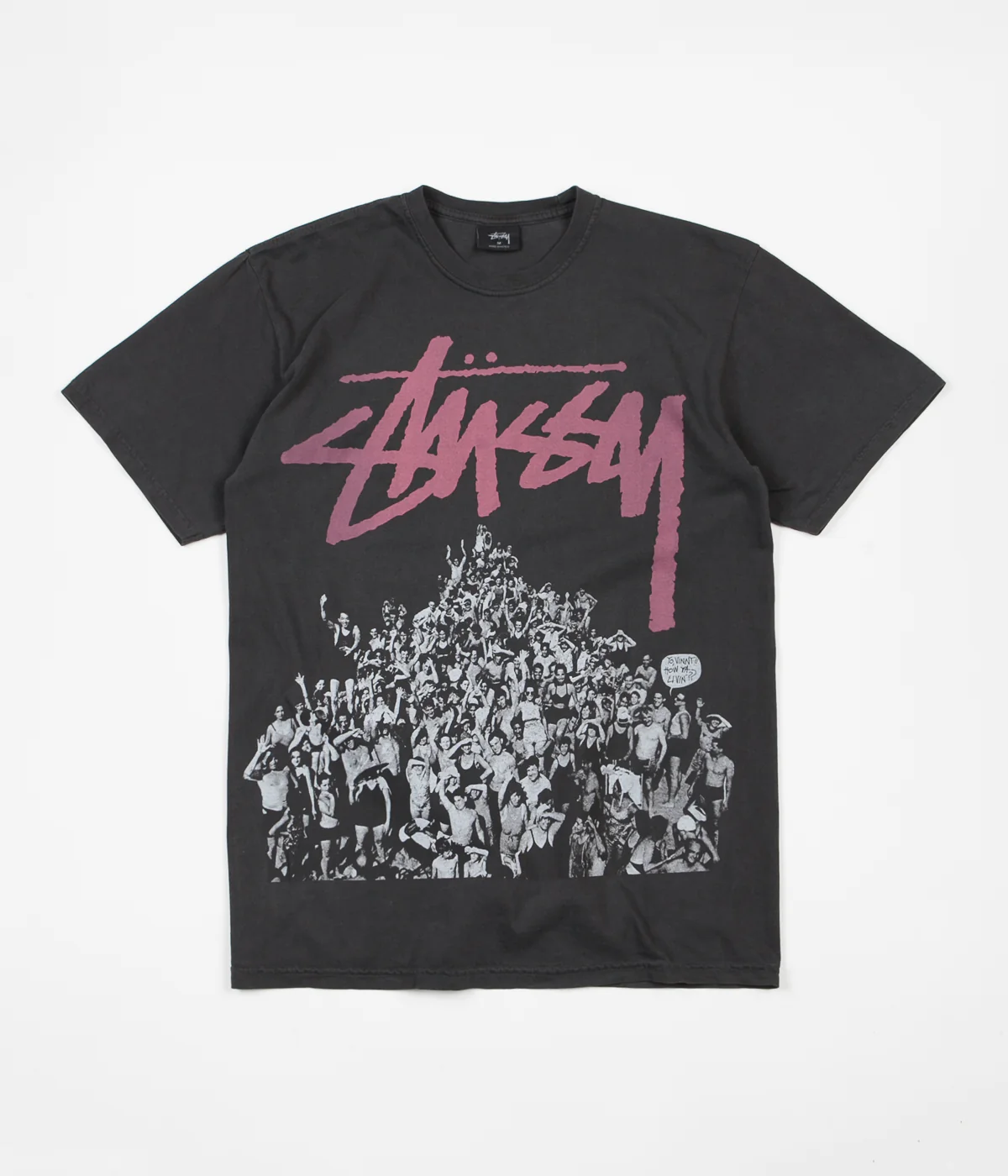 Rockinstone K-pop Black Pink Stussy Beach Mob Pigment Dyed Camiseta Black Pink Flatspot-m