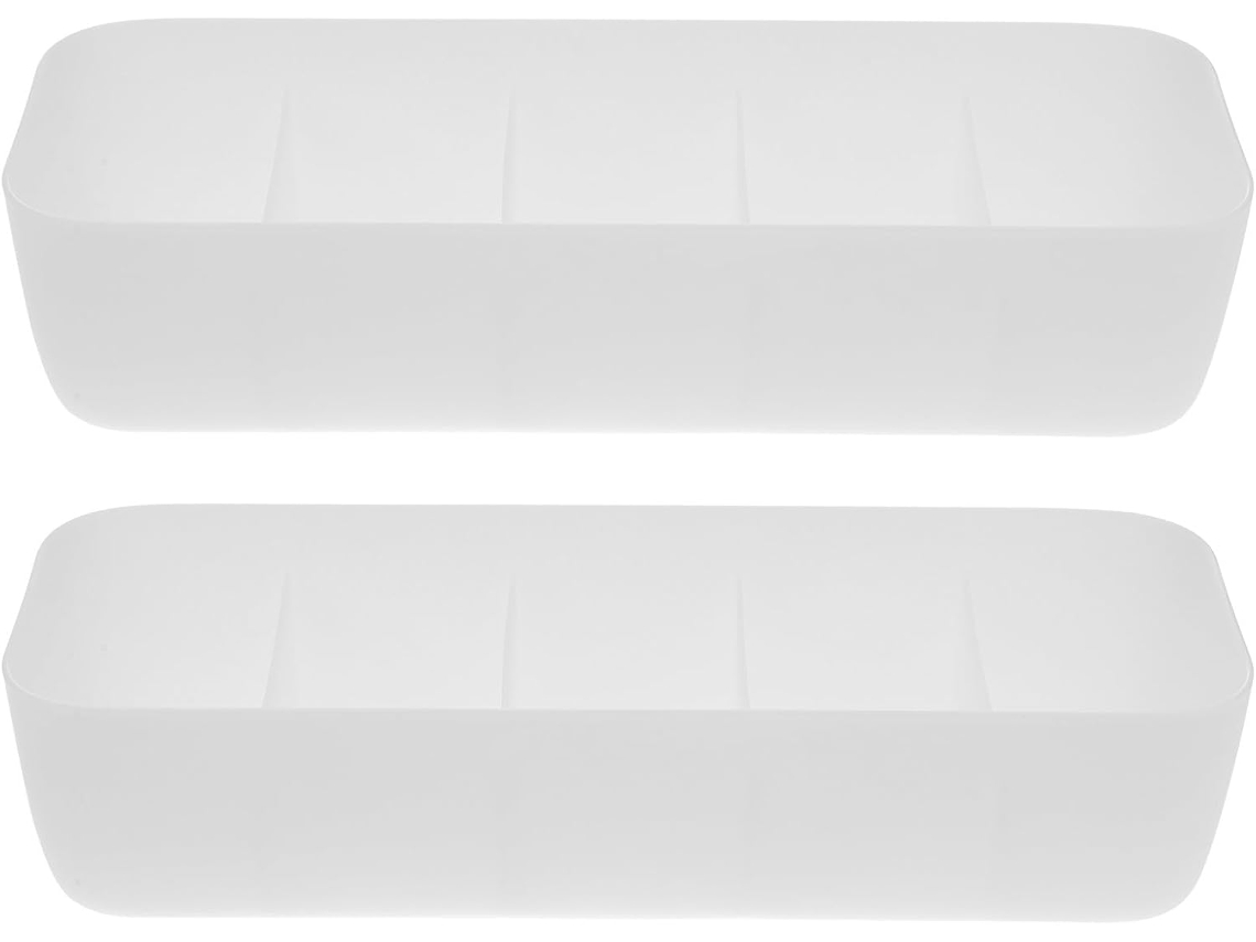 Organizador Cajones Plástico Blanco Juego 2 Piezas 5 Compartimentos Resistentes Fácil Acceso Prueba Arrugas