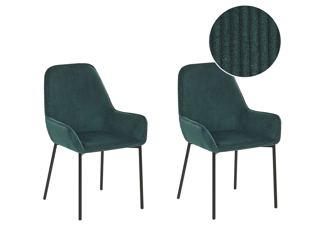 Conjunto de 2 cadeiras de jantar em estilo glamour BELIANI Loverna de Bombazine Verde 46x54x89