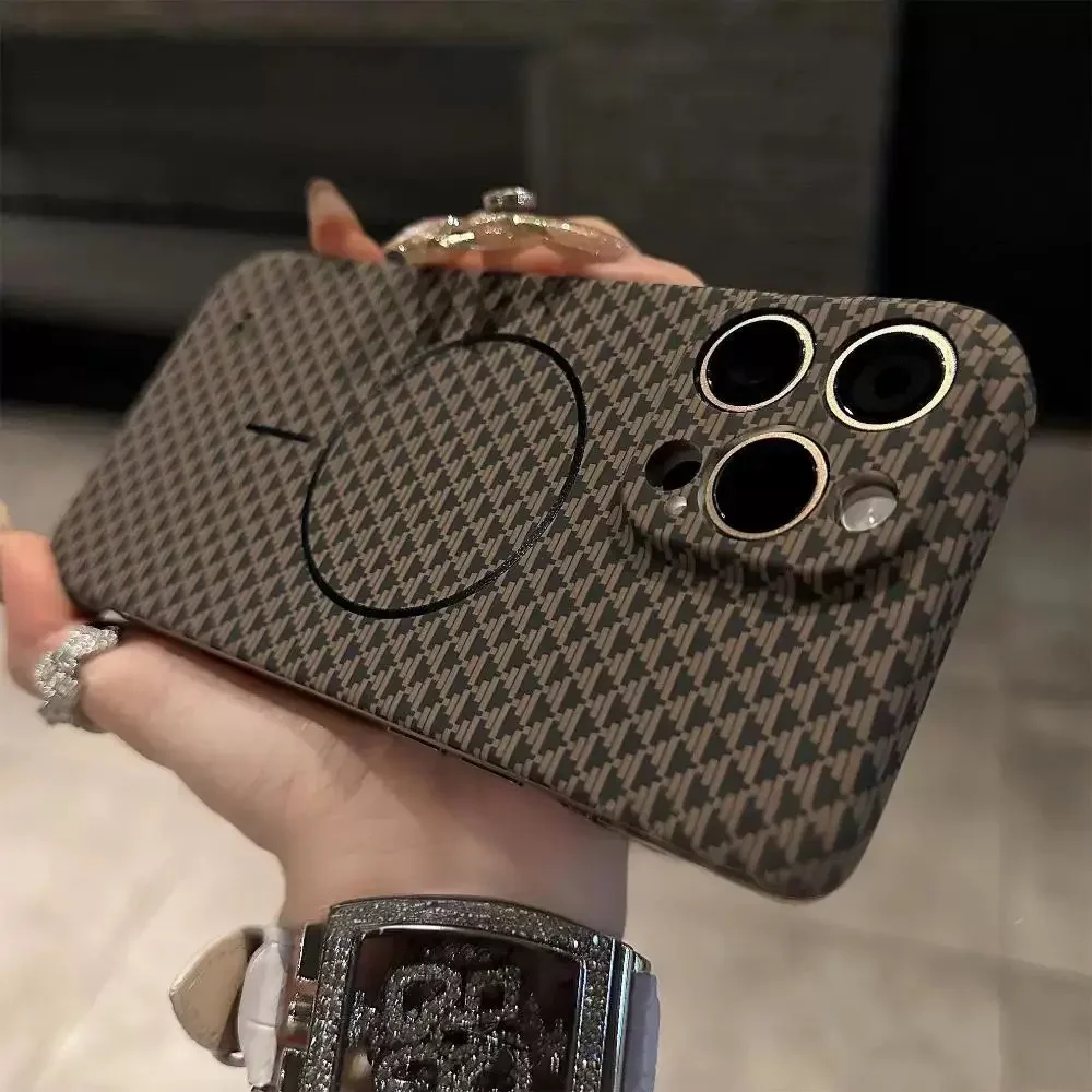 (d, Iphone 12) Funda De Lujo Ultrafina Semicerrada Con Textura De Kevlar, Compatible Con Carga Inalámbrica Magnética.