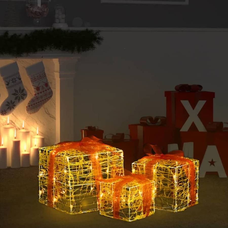 Cajas de Regalo Navidad VIDAXL (3 un - 26.5x26.5x24cm - Amarillo - Acrílico)
