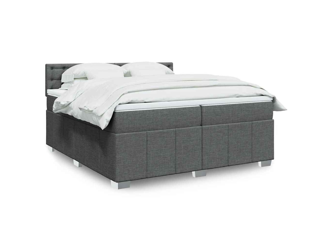 Cama Box Spring Con Colchón Tela Gris Oscuro 200x200 Cm