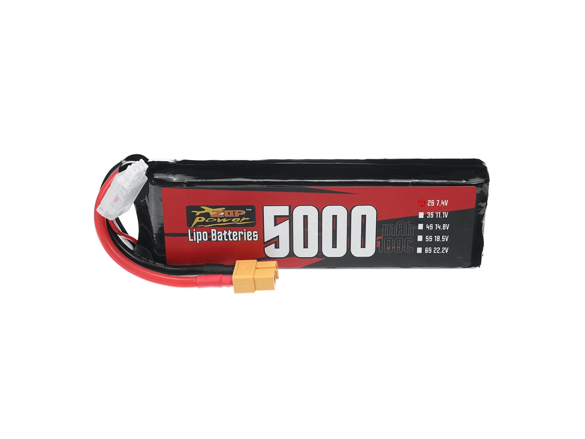 Batería Lipo Zop Power 2s de 7,4 V, 5000 mAh, 100 C, 37 Wh, conector XT60 para coche, avión, helicóptero RC