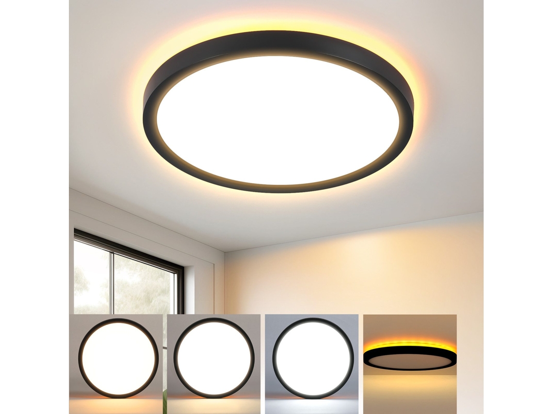Lámpara de techo LED plana negra de 22 cm y 18 W, regulable, para dormitorio y cocina, 3000 K, 6500 K, Nettlife