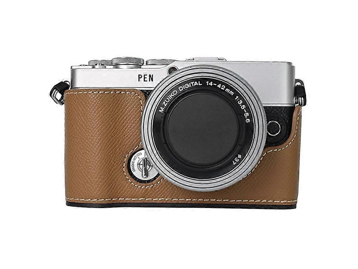 Estuche de cuero texturizado compatible con Olympus Pen y cámara P7, batería fácil de reemplazar Facpoet