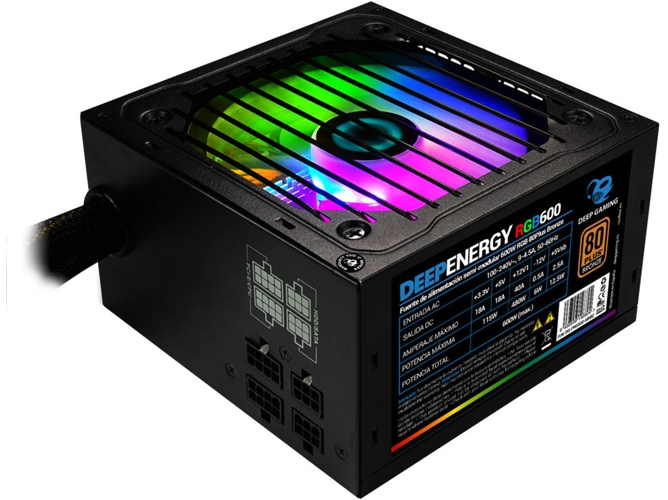 Fuente de Alimentación COOLBOX DeepEnergy RGB600 (600 W - ATX - Negro)