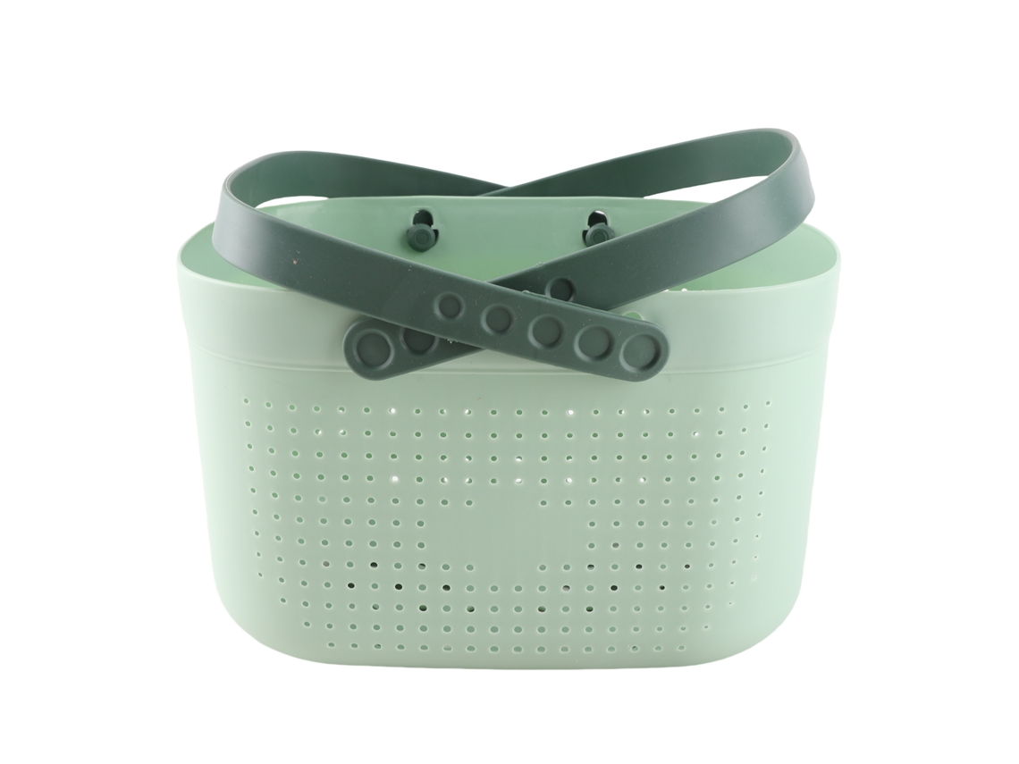 Cesta De Baño Portátil Con Orificios De Ventilación, Gran Capacidad, Plástico Con Asas, Verde.