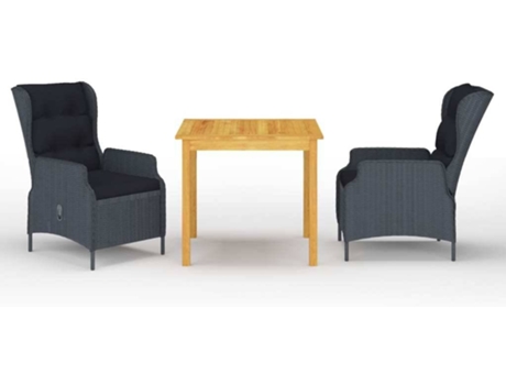 Conjunto 3 de comedor para jardín VIDAXL gris oscuro