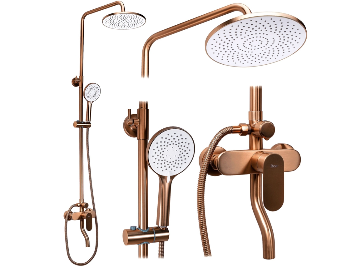 Juego de ducha de cobre con cepillo para gotas Rea