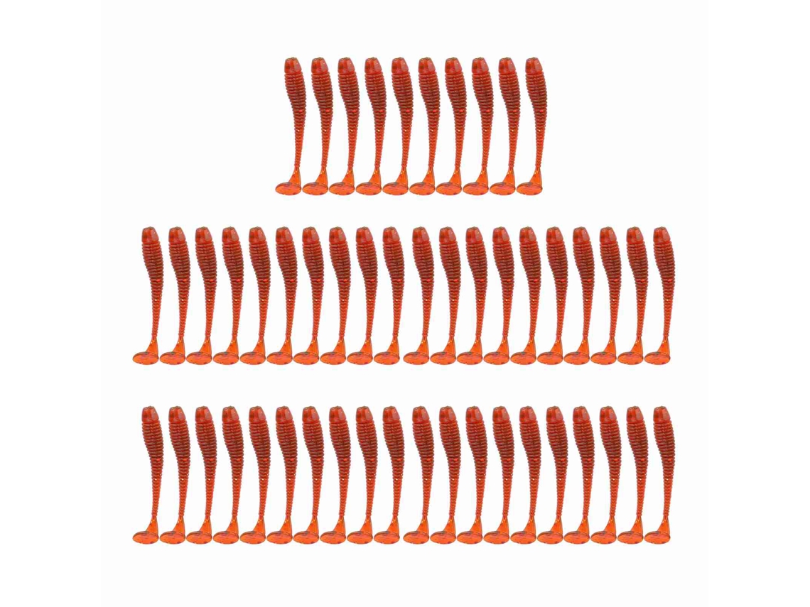 Danu26-50pcs Cebo De Pesca Suave De 5cm, Gusano T Cola, Artificial, Accesorio De Pesca, Rojo