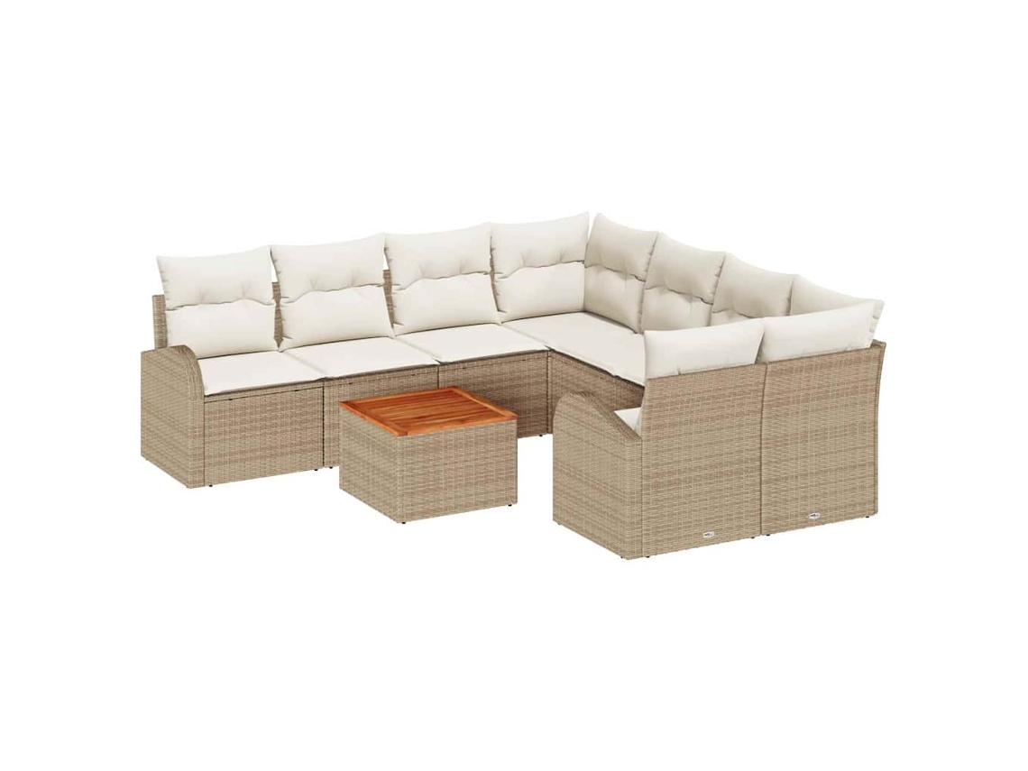 Conjunto de sofá de jardín de 9 piezas de mimbre beige y crema EXCLUSIVO DE LA CASA