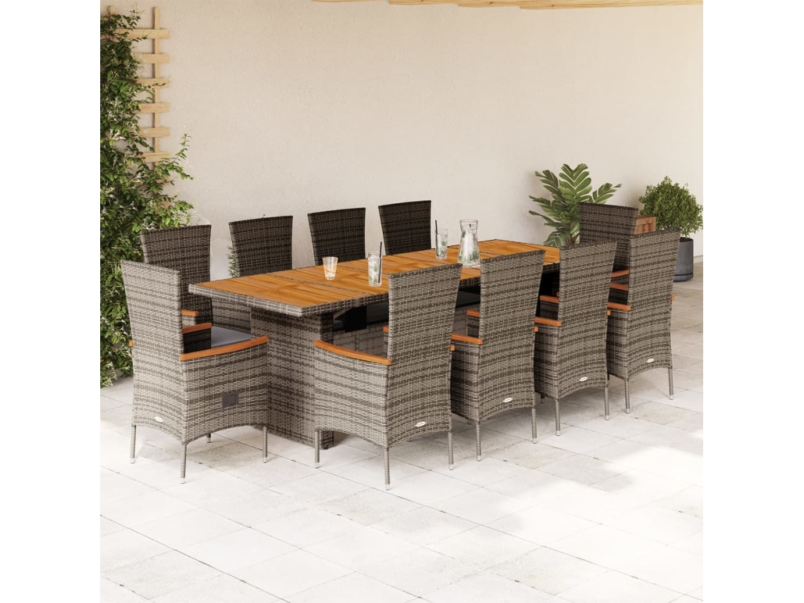 Juego de comedor de jardín de 11 piezas con cojines de mimbre gris de DKD Home Decor