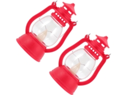 Lámpara Decorativa Retro Roja De Plástico Con Asa, Juego De 2 Faroles Para Iluminación Exterior Y