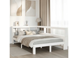 Cama De Matrimonio | Cama Para Adultos | Cama Con Estantería Sin Colchón Madera Maciza Blanca 135x190 Cm