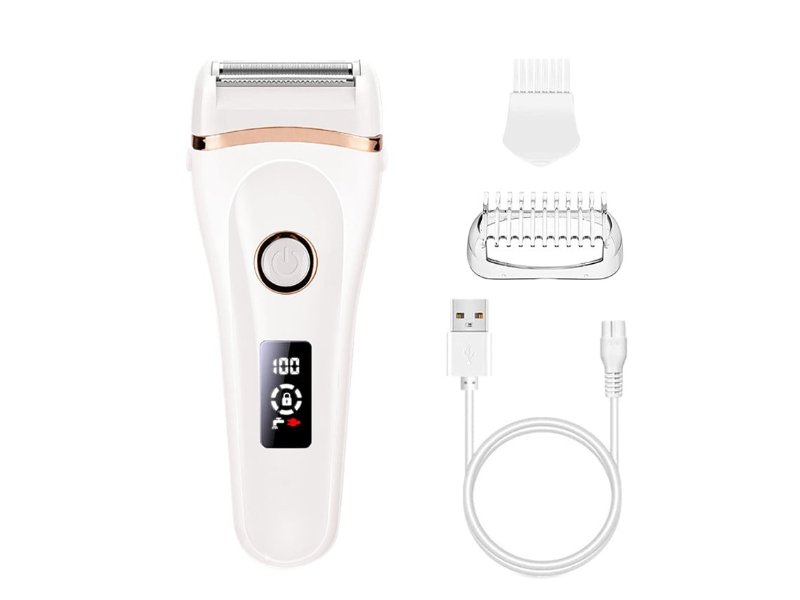 Barbeador Elétrico Recarregável Para Mulheres - Branco, Tela Led, À Prova D‘água, Pente Condutor, Kit Completo De Acessórios