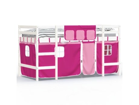 Cama alta para niños VIDAXL con cortinas madera pino rosa (90x190 cm)