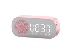 Reloj despertador digital con espejo y altavoz Bluetooth Yncm, color rosa.